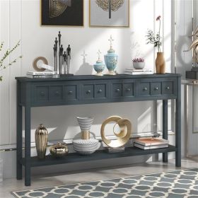 Rustic Entryway Console Table, 60" Long Sofa Table with two Different Size Drawers and Bottom Shelf for Storage (Navy)