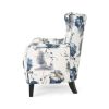 Contemporary Vintage Print Fabric Upholstered Club Chair, White & Blue Patterned Armchair, Stylish and Comfortable Addition to Your Living Space