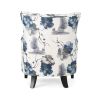 Contemporary Vintage Print Fabric Upholstered Club Chair, White & Blue Patterned Armchair, Stylish and Comfortable Addition to Your Living Space