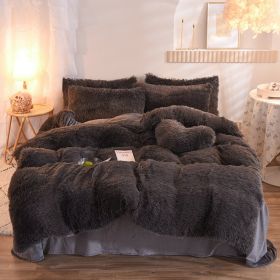 Luxury Thick Fleece Duvet Cover Queen King Winter Warm Bed Quilt Cover Pillowcase Fluffy Plush Shaggy Bedclothes Bedding Set Winter Body Keep Warm (Option: Dark Grey-1.5M)