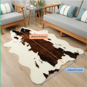 1pc Durable Faux Cowhide Rug - Washable, Low-Pile, Perfect for Bedroom and Living Room Decor - Western Style Animal Print Carpet for Home and Room Dec (Color: Tricolor Fur, size: 47.24*70.87inch)